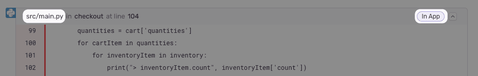 Highlighting where in the UI to find the file name in the stack trace